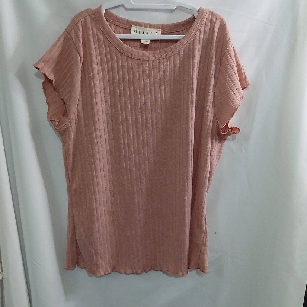 Hiatus Blush Pink Ribbed Short Sleeve Top
